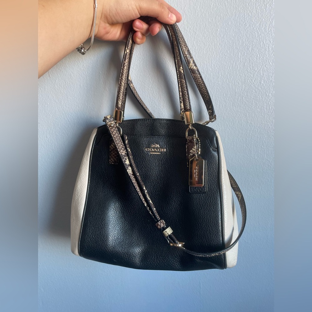 Coach Black and White Satchel with Snakeskin Accents